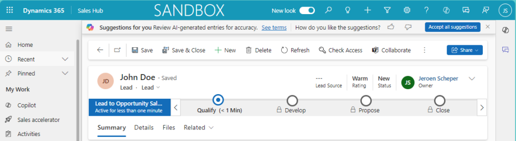 turn off suggestions in Dynamics