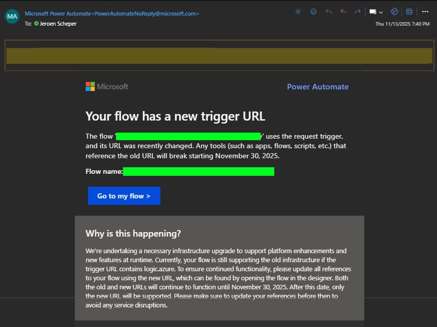 flow has a new trigger url