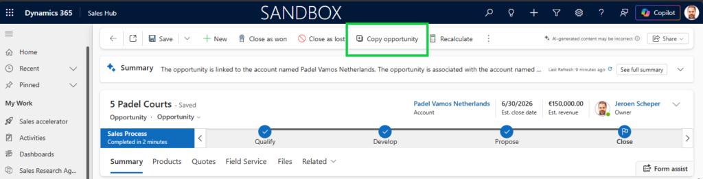 copy opportunity feature